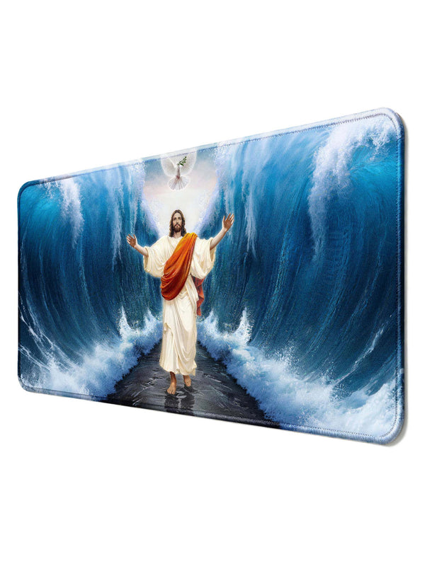 Jesus Parting The Sea With Dove Desk Mat