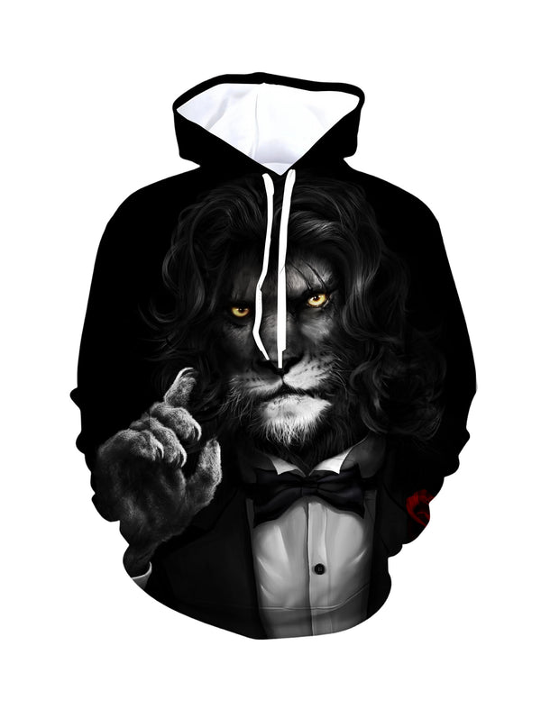Men Women 3D All Over Print Lion Tuxedo Hoodie with Bowtie and Red Rose
