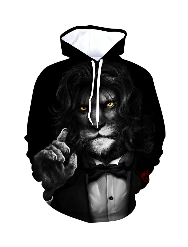 Men Women 3D All Over Print Lion Tuxedo Hoodie with Bowtie and Red Rose