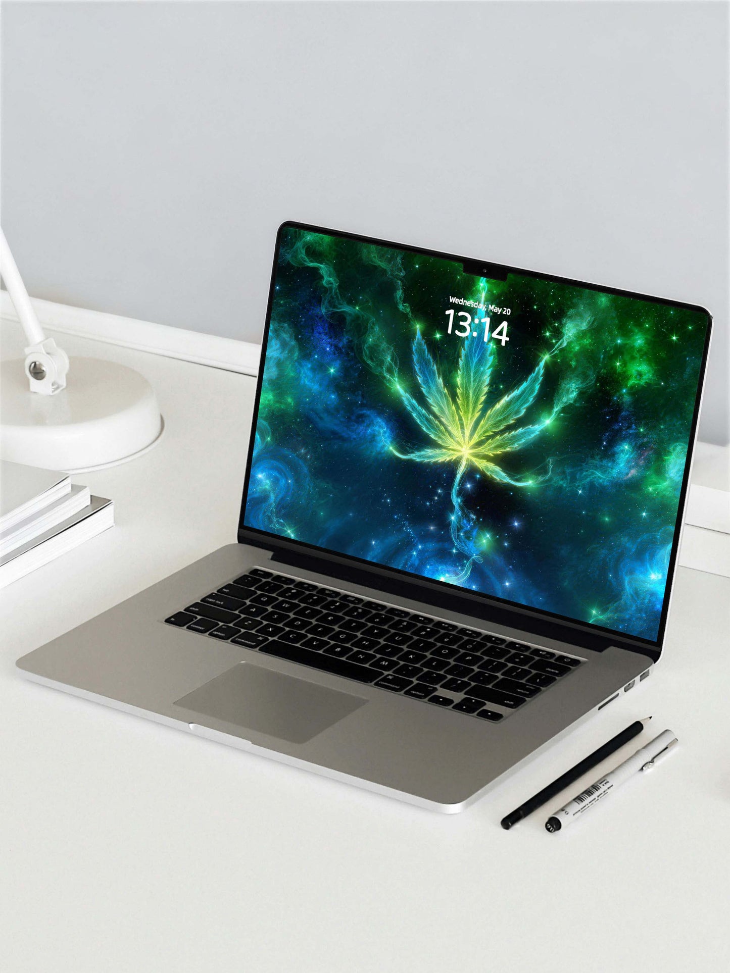 Glowing Neon Cannabis Leaf Digital Wallpaper