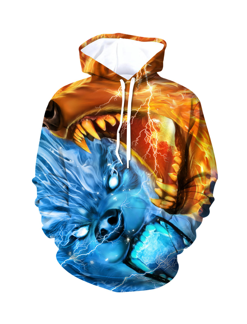 Unisex 3D All Over Print Hoodie Fire Ice Wolf Lightning Streetwear Pullover