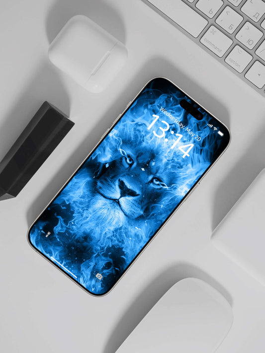Blue Flame Lion Stare Phone Wallpaper