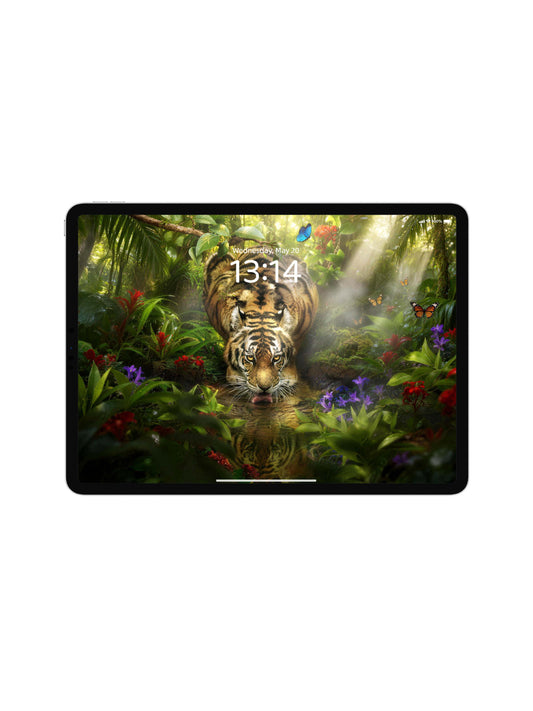 Stream Drinking Tiger Digital Wallpaper