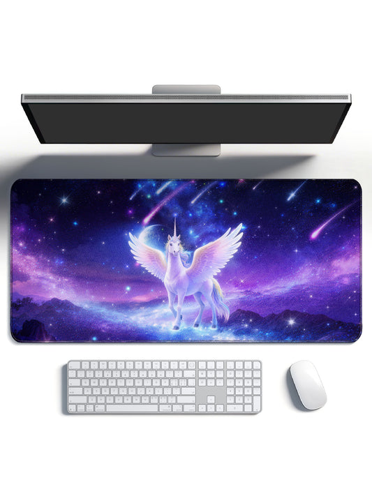 Winged Unicorn In Cosmic Starry Sky With Meteors Desk Mat