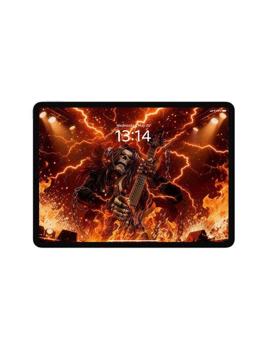 Fire Lightning Skull Guitarist Digital Wallpaper