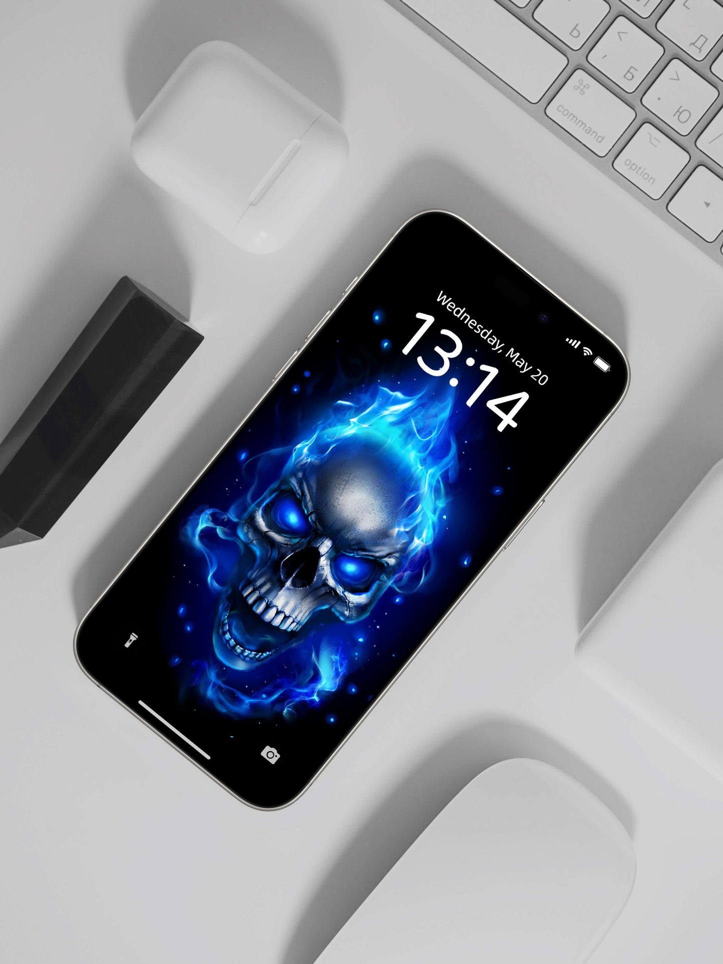 Blue Flame Skull Roar Phone Wallpaper