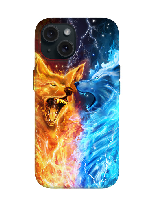 Fire and Ice Wolves Edgy Cyberpunk Tough Phone Case