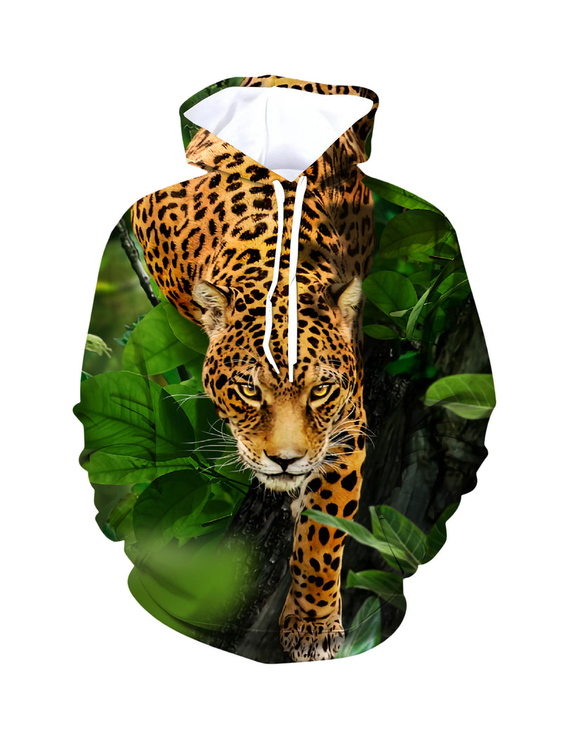 Leopard Jungle 3D All Over Print Hoodie for Men Women Wild Animal Graphic Pullover Sweatshirt