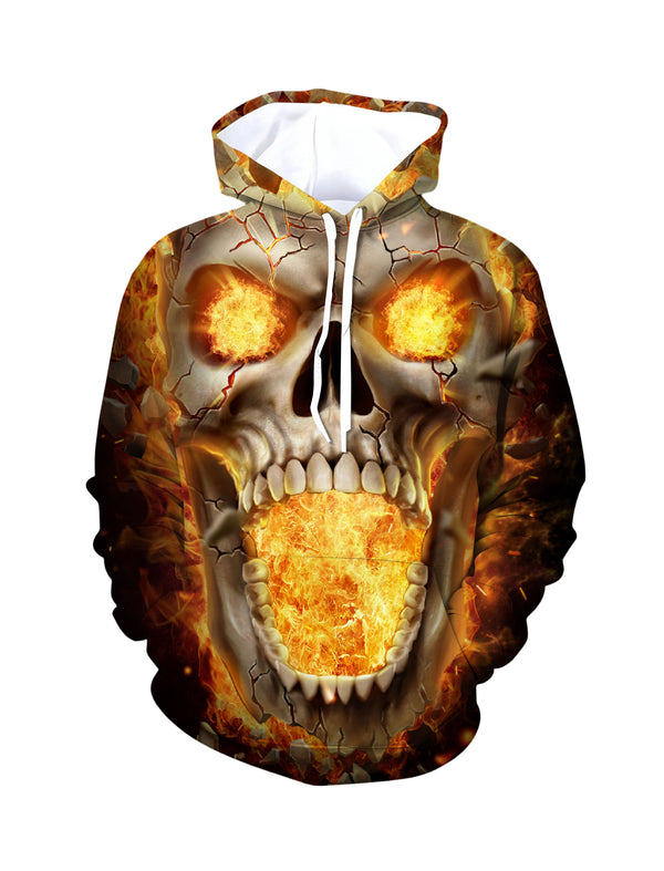 Hoodie 3D All Over Print Fiery Skull Streetwear Unisex Soft Comfortable Pullover