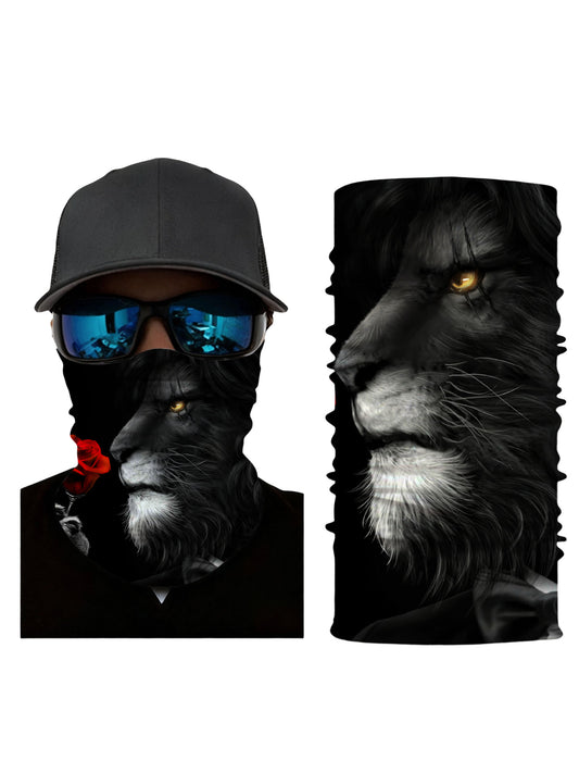 Unisex Balaclava with 3D all over print featuring majestic lion holding red rose, streetwear aesthetic, breathable fabric, windproof for outdoor use