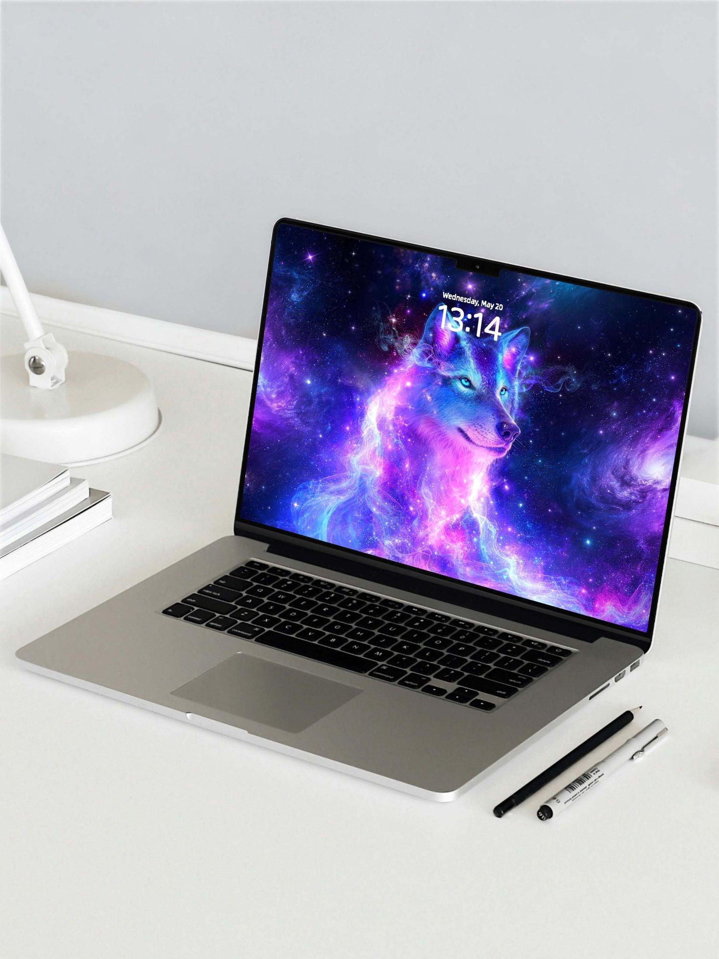 Gentle Purple Pink Galaxy Wolf Digital Wallpaper