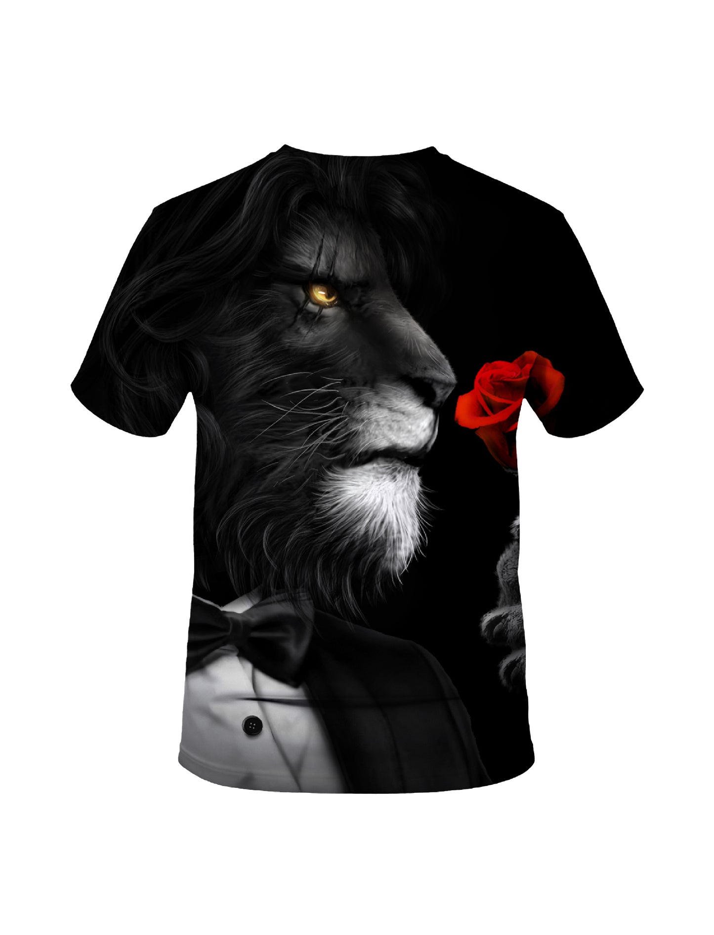 Lion in Suit with Red Rose 3D All Over Print T-Shirt for Men Women