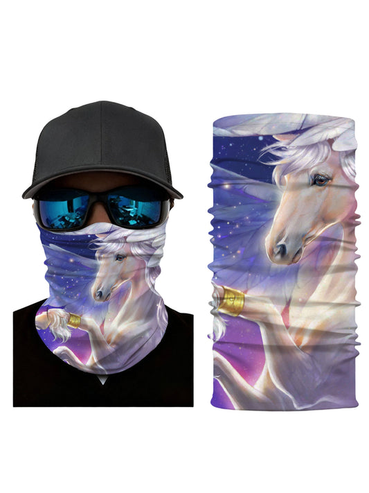 Unisex Neck Gaiter with 3D all over print featuring ethereal winged horse and galaxy nebula, Aesthetic style, soft stretchy breathable fabric for outdoor wear