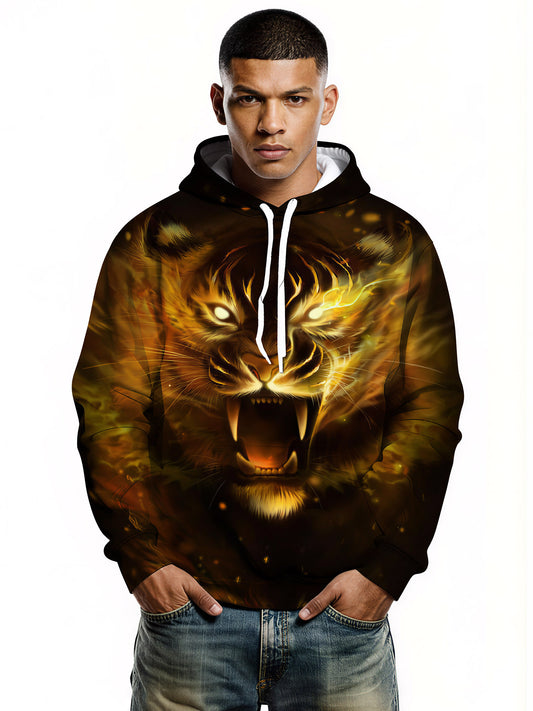 Men Women 3D All Over Print Fire Tiger Hoodie Sweatshirt Graphic Pullover