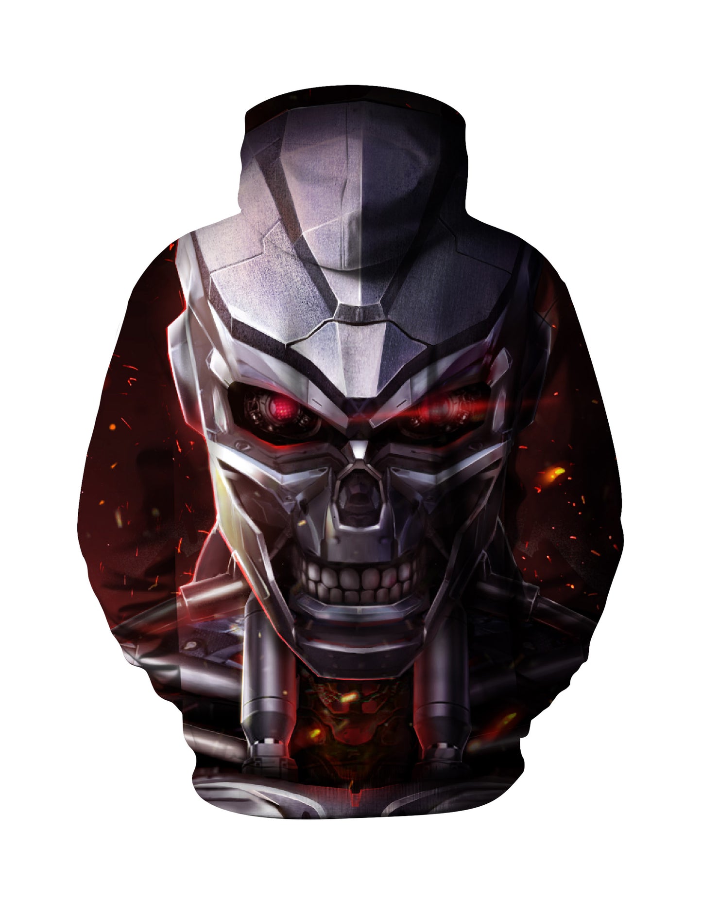 Unisex 3D All Over Print Hoodie with Cyberpunk Robot Skull Design, Soft Cotton Blend Streetwear