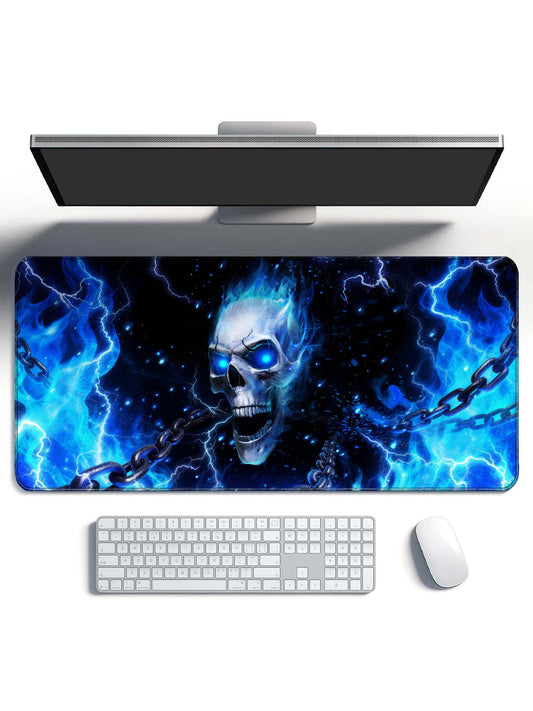 Blue Flame Skull With Chains & Lightning Gaming Desk Mat