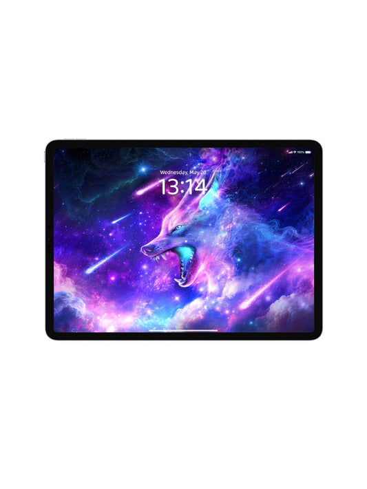 Roaring Purple Blue Galaxy Wolf Digital Wallpaper