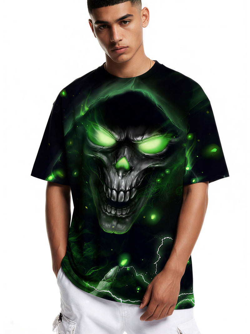 Men Women 3D All Over Print Skull Green Glow T-Shirt Graphic Sweatshirt