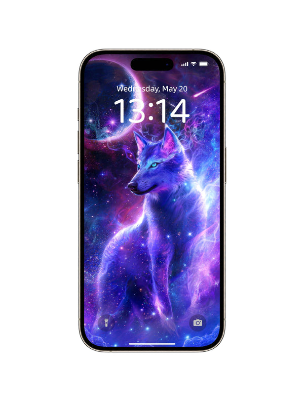 Sitting Purple Blue Galaxy Wolf Digital Wallpaper