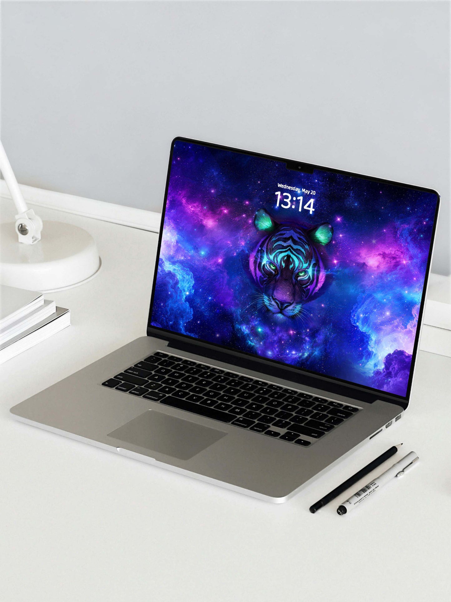 Neon Green Purple Galaxy Tiger Front Digital Wallpaper