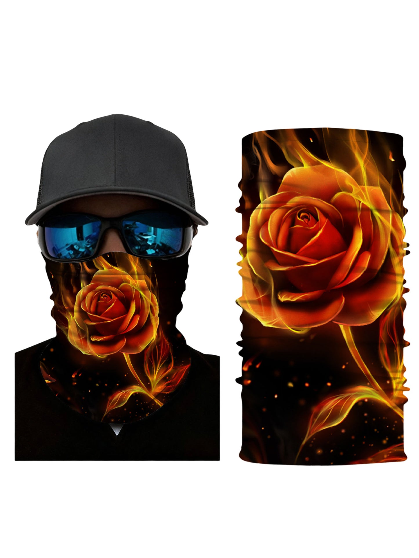 Unisex 3D All-Over Print Flaming Rose Neck Gaiter – Aesthetic Streetwear, UV Protection & Windproof for Outdoor Sports