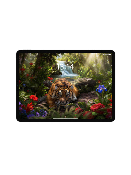 Waterfall Forest Lying Tiger Digital Wallpaper