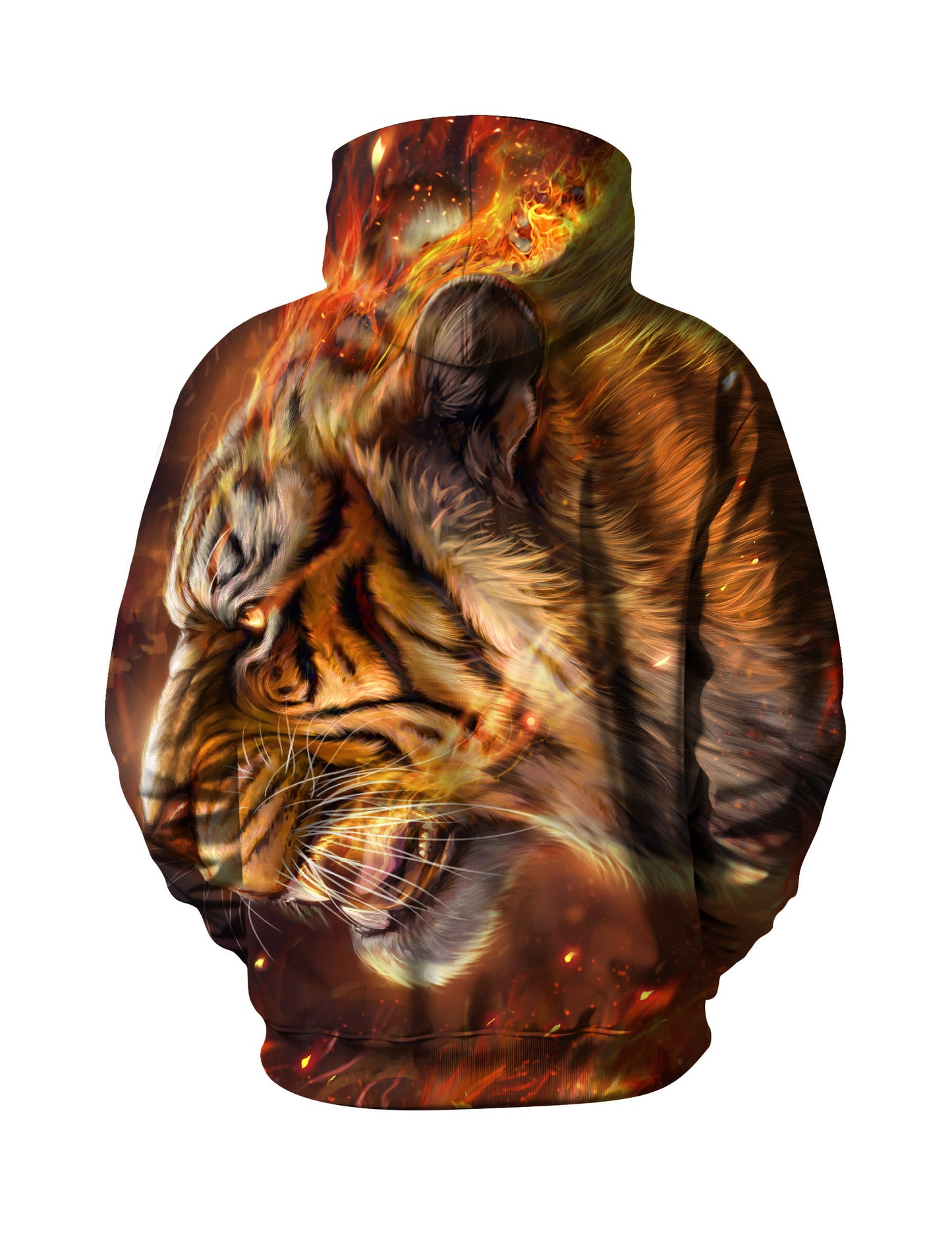 Golden Flame Resting Tiger 3D Print Hoodie | Streetwear Oversized Pullover