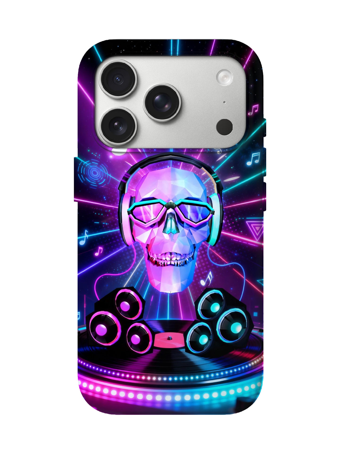 Neon Skull with Headphones Cyberpunk Statement Phone Case