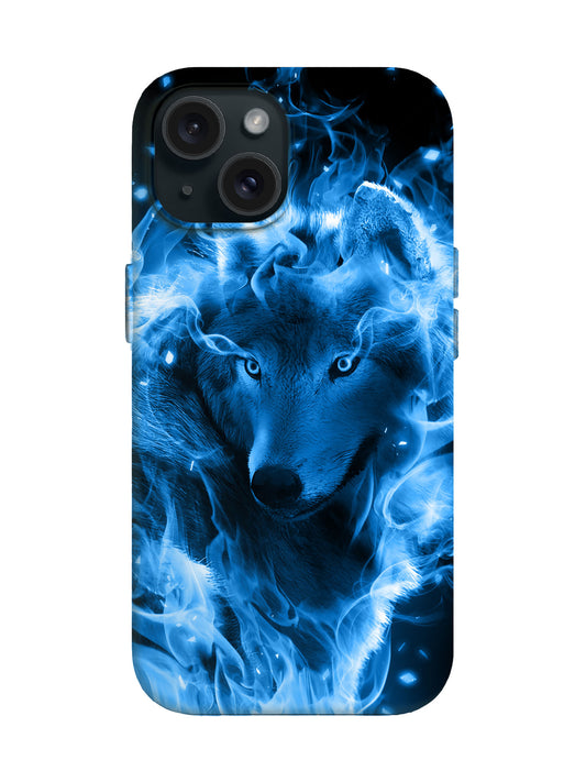 Blue Flame Wolf Edgy Cyberpunk Tough Phone Case