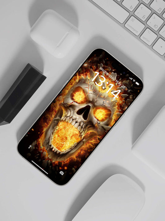 Shattered Inferno Skull Phone Wallpaper