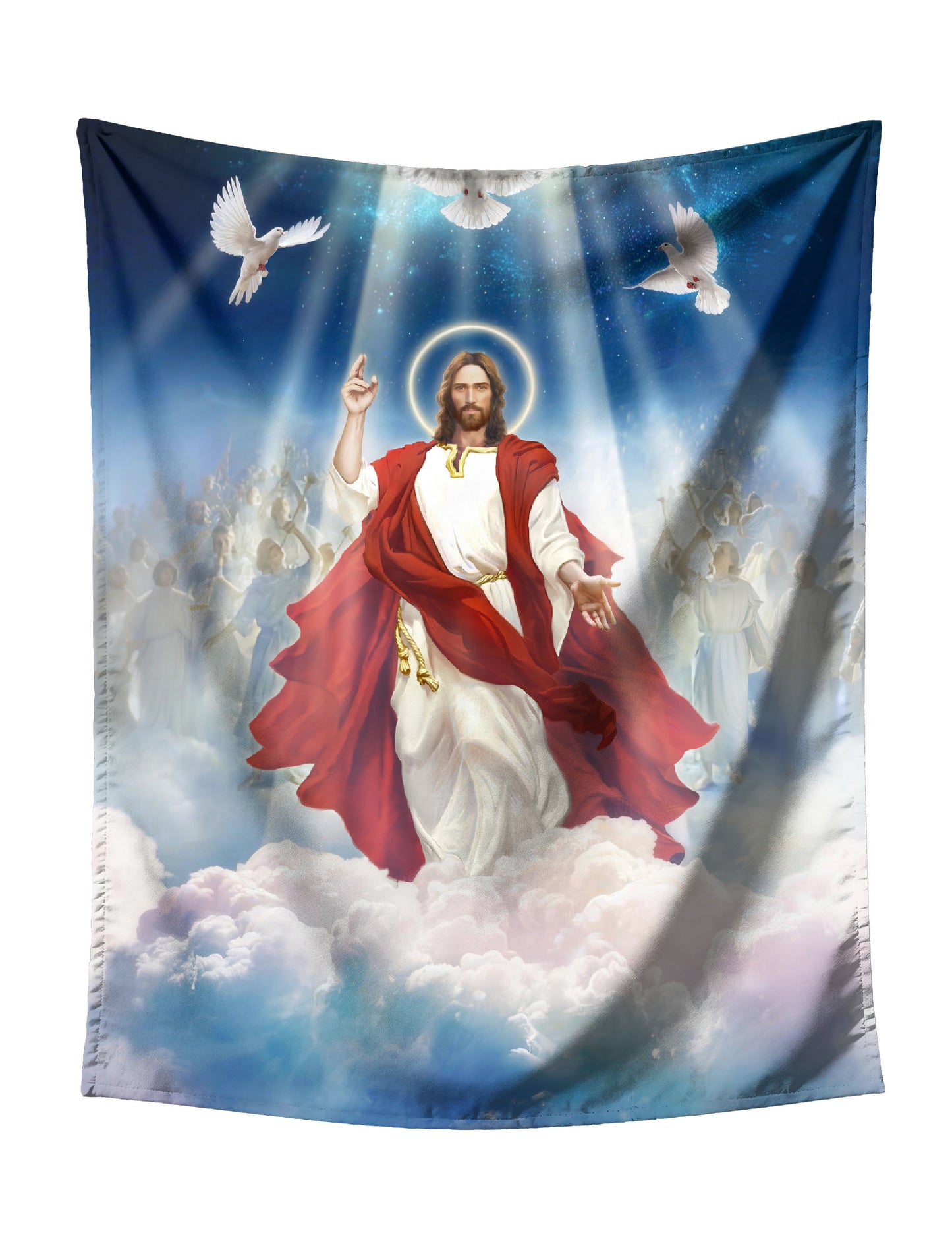 Side-Profile Cosmic Tiger (Blue-Purple Stripes) on Starry Galaxy Tapestry - Mystical Fantasy Wall Hanging