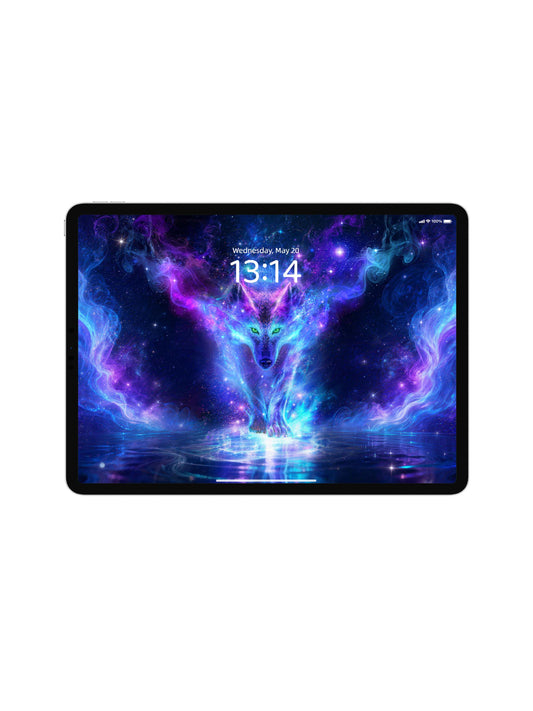 Green Eyes Galaxy Wolf On Water Digital Wallpaper