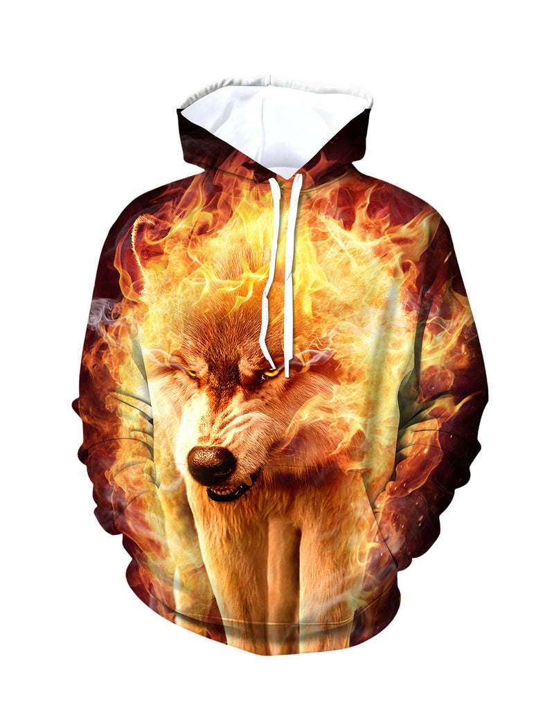 Flaming Wolf 3D All Over Print Hoodie Unisex Streetwear Cotton Blend Soft Comfortable