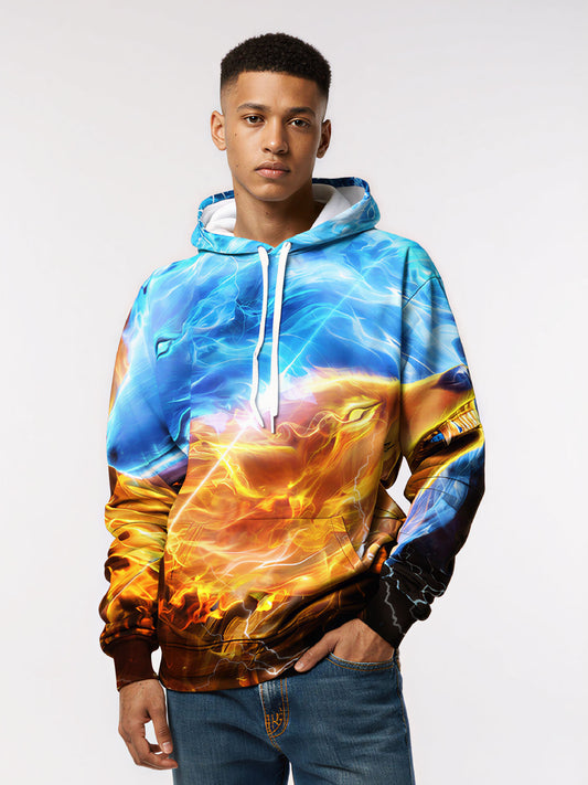 Unisex 3D All Over Print Hoodie Fire Ice Wolf Design Streetwear Pullover Soft Comfortable