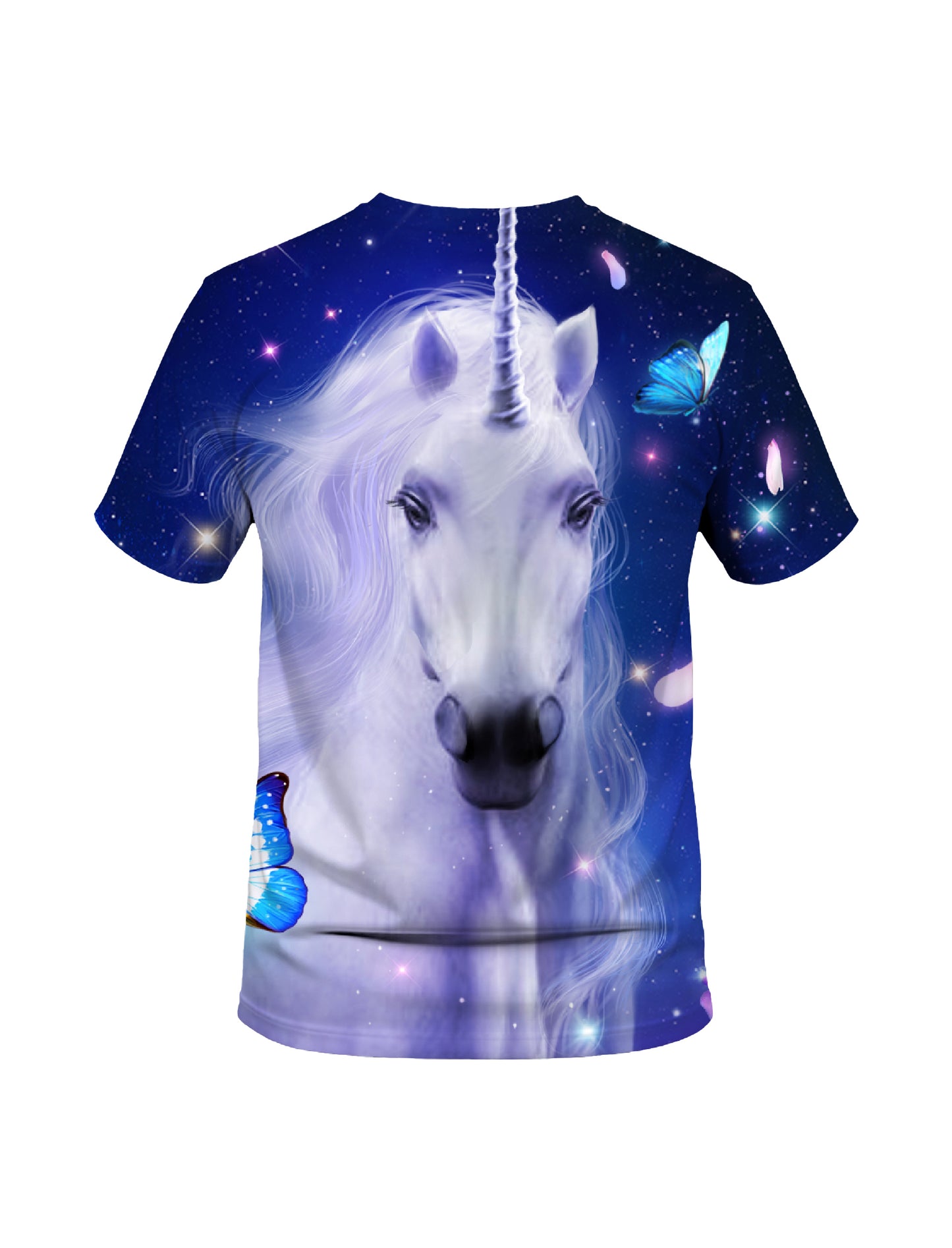 Unicorn 3D All Over Print T-Shirt for Men Women, Magical Starry Sky Butterfly Design