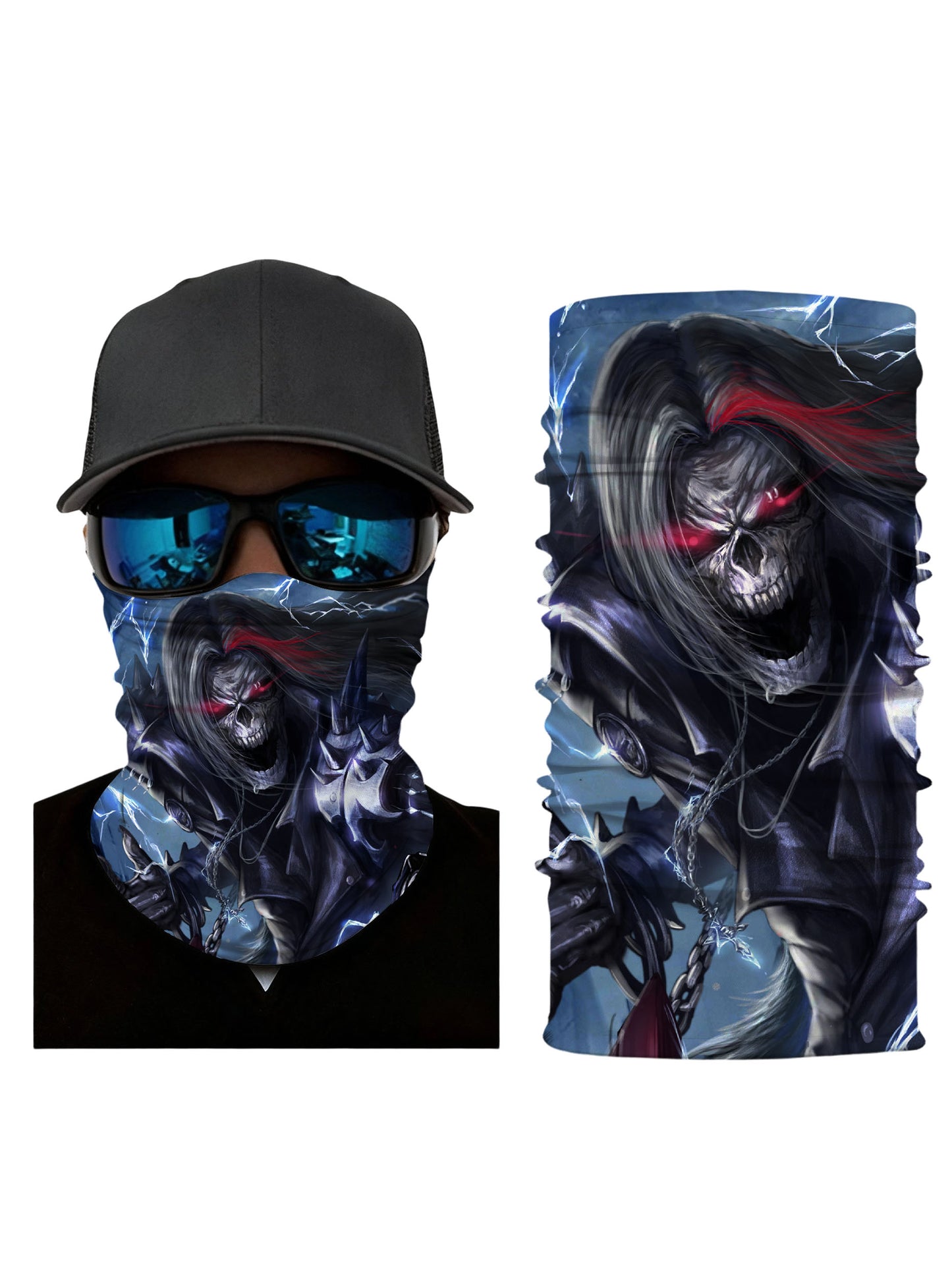Tube Face Mask with 3D all over print graffiti skull design, edgy streetwear style, unisex breathable fabric, windproof and durable for outdoor use