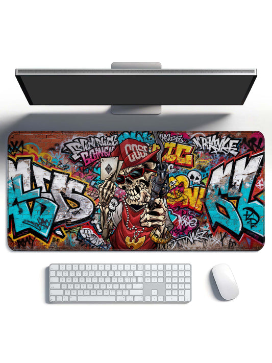 Hip Hop Skull With Ace Card & Gun In Graffiti Wall Desk Mat