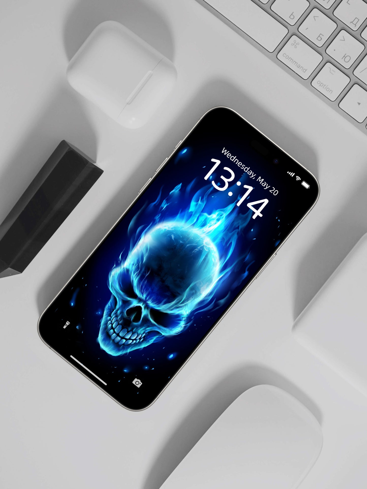 Blue Flame Skull Profile Phone Wallpaper