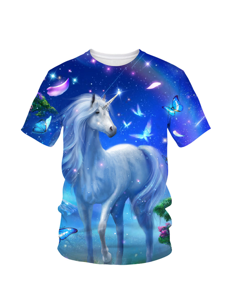 Unicorn 3D All Over Print T-Shirt for Men Women, Fantasy Starry Sky Butterfly Design