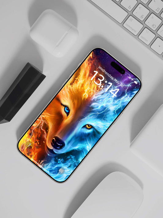 Elemental Wolf Duel Phone Wallpaper