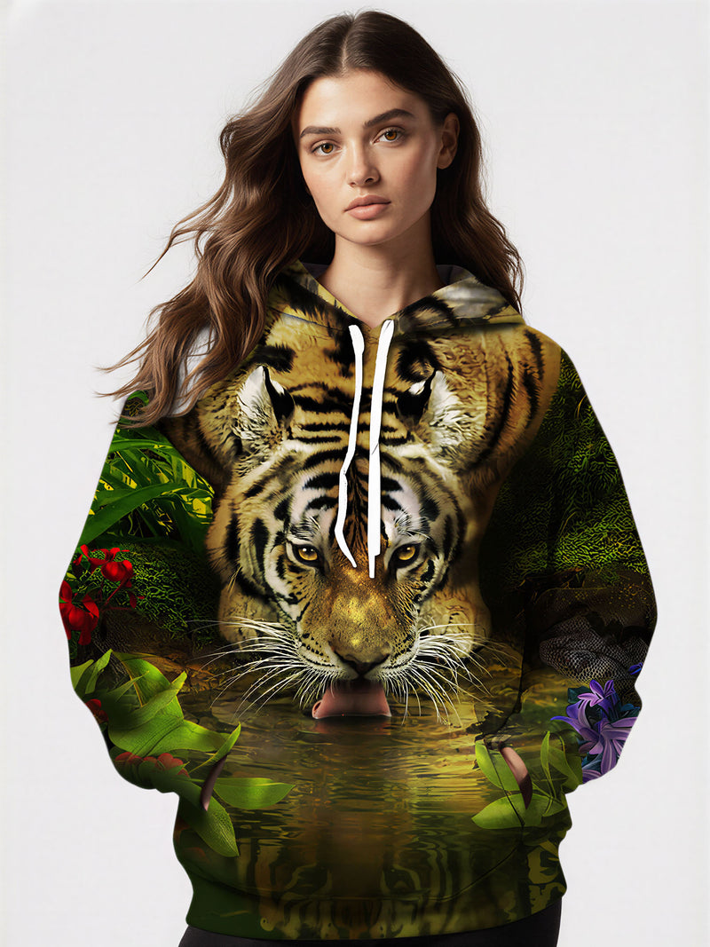 Tiger Jungle 3D All Over Print Hoodie for Men Women, Wild Animal Graphic Pullover Sweatshirt