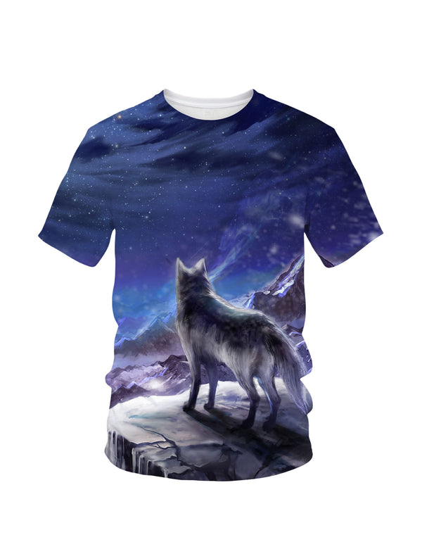 Wolf Mountain Night 3D All Over Print T-Shirt for Men Women Fantasy Art Style