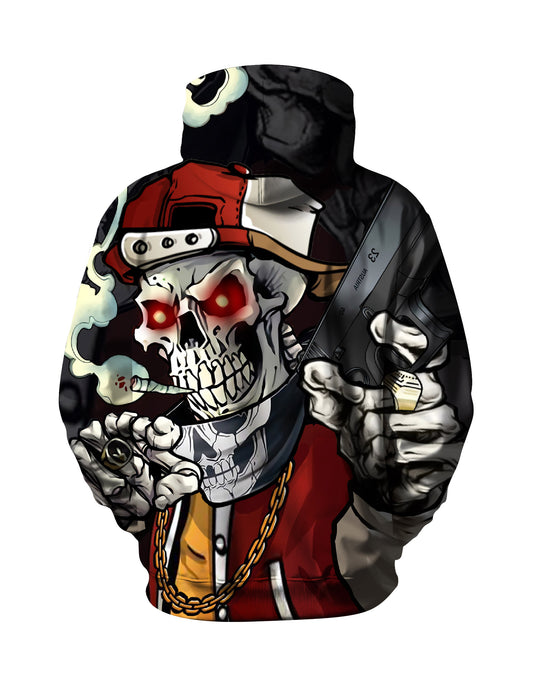 Gangsta Skeleton with Red Eyes 3D Print Hoodie