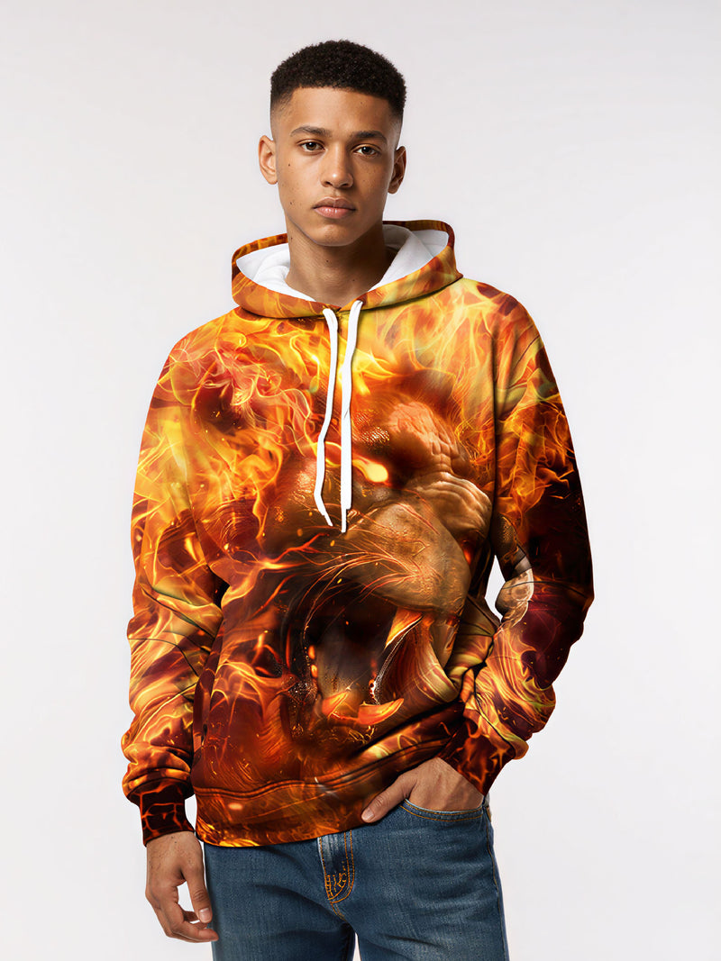 Flaming Lion 3D All Over Print Hoodie Unisex Streetwear Cotton Blend Soft Comfortable