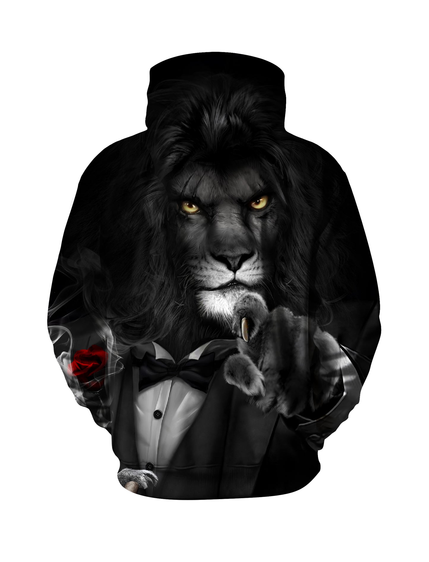 Lion in Tuxedo 3D All Over Print Hoodie for Men Women with Red Rose Style