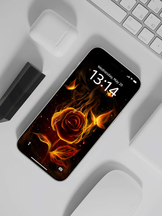 Fiery Rose & Butterflies Phone Wallpaper