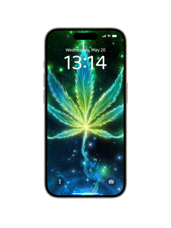Glowing Neon Cannabis Leaf Digital Wallpaper