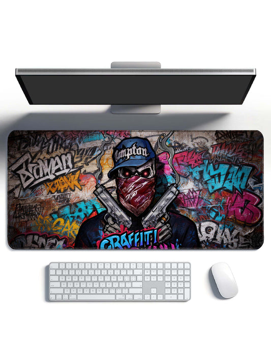 Skull With Compton Cap & Dual Pistols In Graffiti Wall Desk Mat