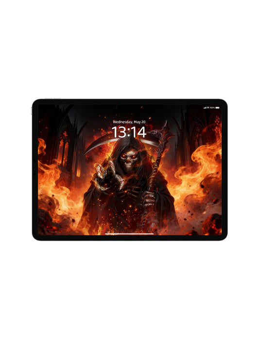 Red Eyes Flame Reaper Digital Wallpaper