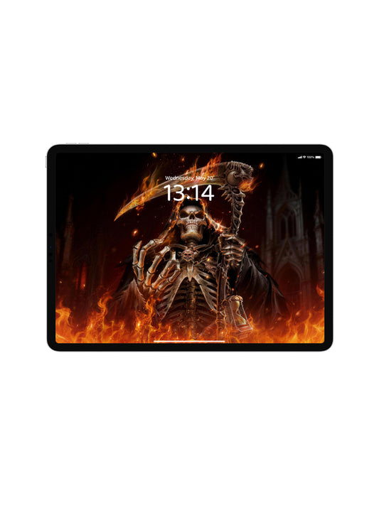 Flame Reaper Scythe Skeleton Digital Wallpaper